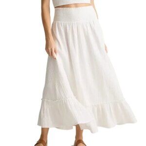 Quince‎ 100% Organic Cotton Gauze Smocked Maxi Skirt White New w/ Tags NWT